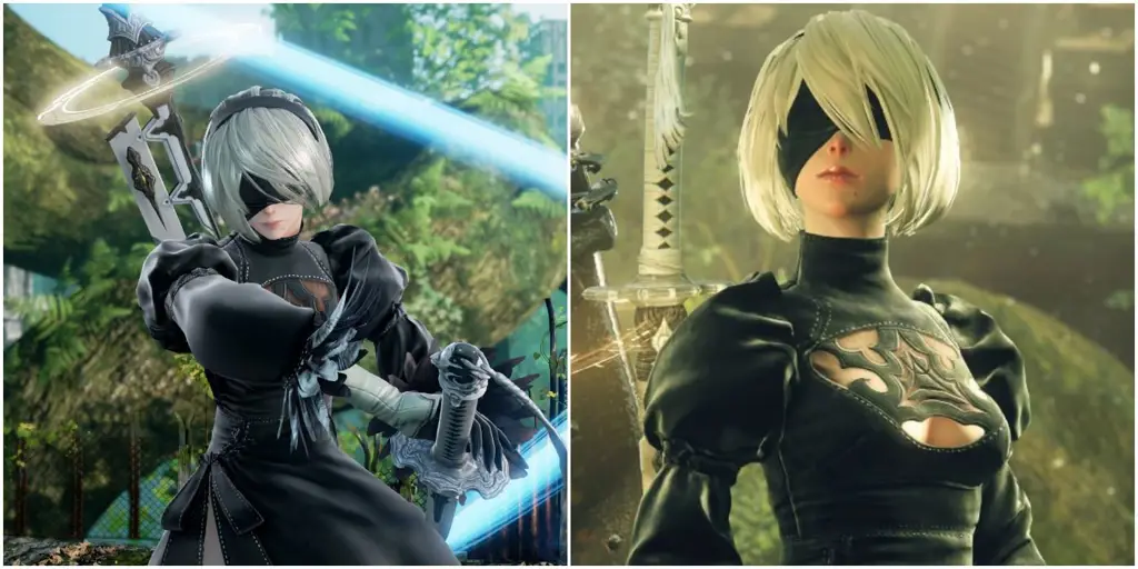 Cuplikan adegan pertarungan 2B di Nier Automata