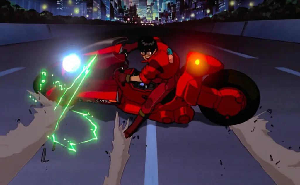 Gambar yang menampilkan adegan ikonik dari film anime Akira