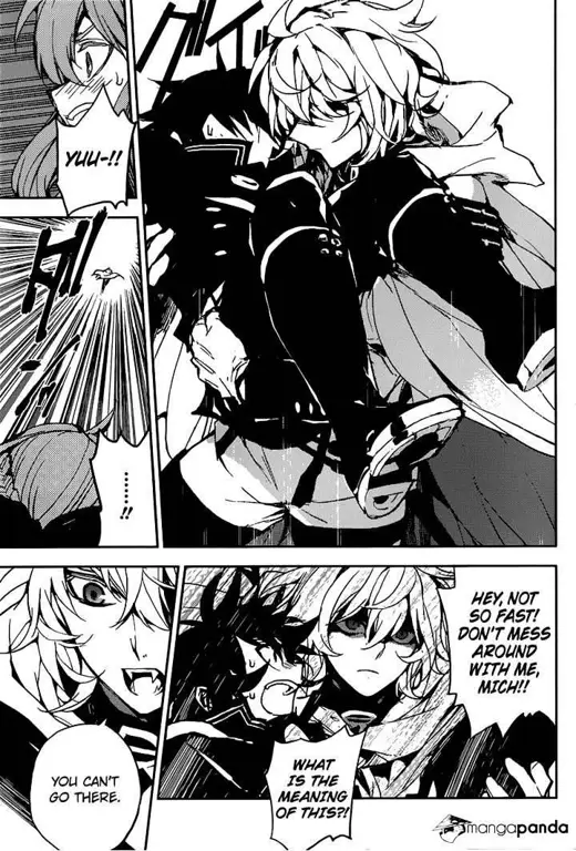 Panel-panel manga Owari no Seraph yang menampilkan adegan aksi dan emosional