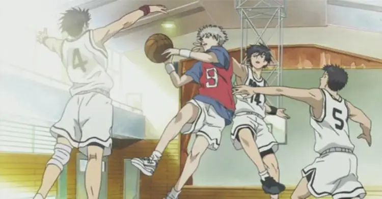 Gambar adegan aksi basket anime yang dinamis