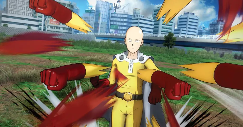 Adegan aksi epik One Punch Man Gambar adegan aksi One Punch Man