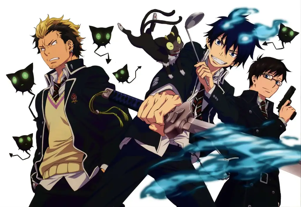 Adegan pertarungan yang menegangkan dalam Ao no Exorcist season 1.