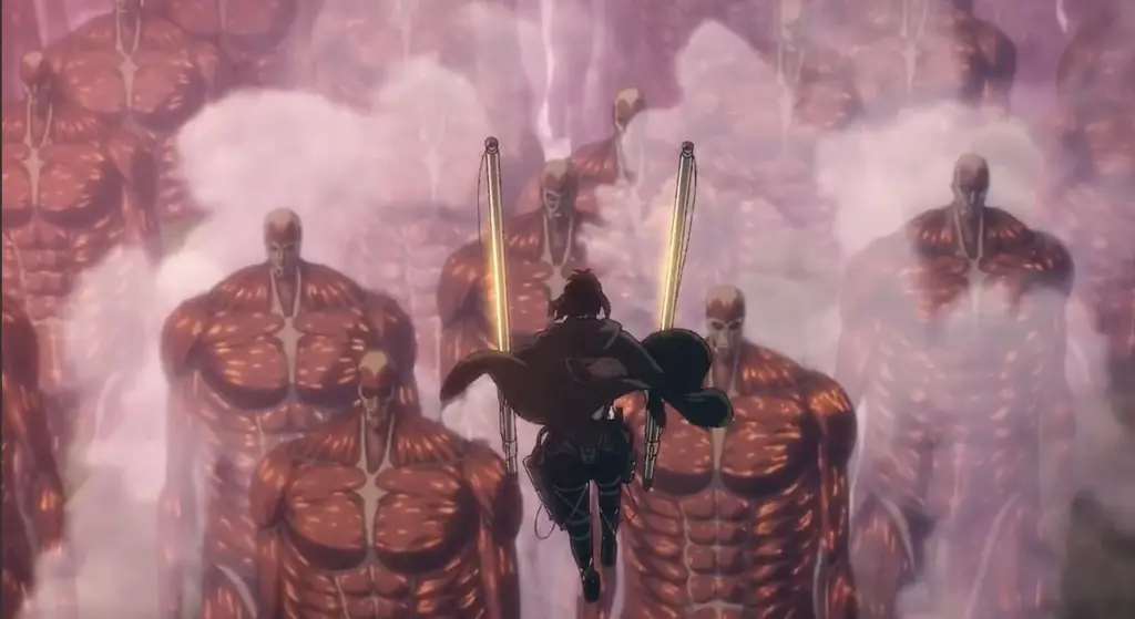 Gambar adegan aksi menegangkan di Shingeki no Kyojin The Final Season