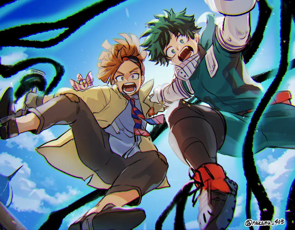 Gambar adegan aksi menegangkan dalam Boku no Hero Academia