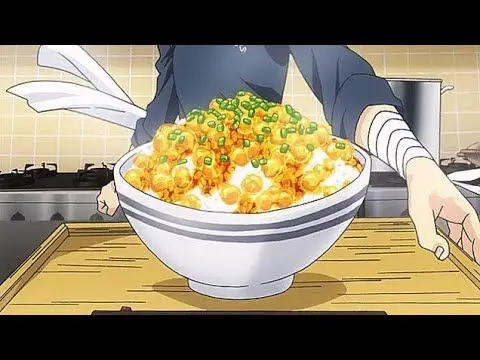 Adegan anime yang menampilkan makanan lezat