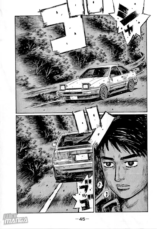 Panel aksi manga Initial D yang menampilkan adegan balap menegangkan