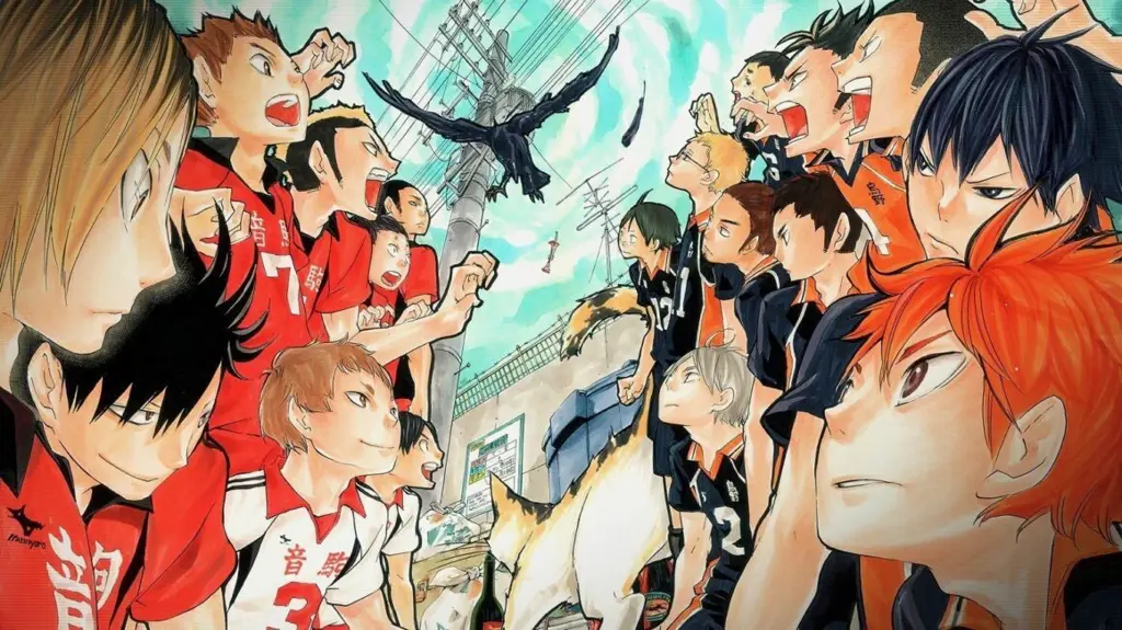 Gambar adegan pertandingan sengit antara Karasuno dan Aoba Johsai di Haikyuu!!