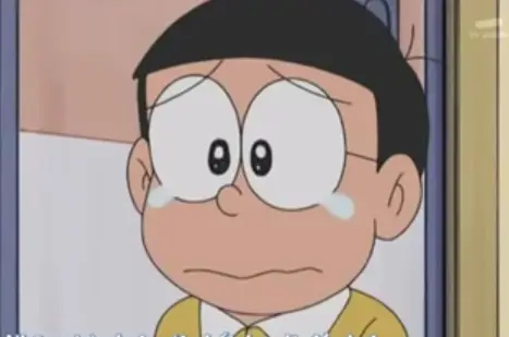 Nobita dan Doraemon yang sedang menangis