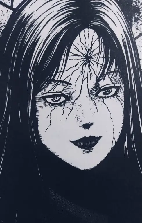 Panel-panel manga Tomie yang menampilkan adegan horor