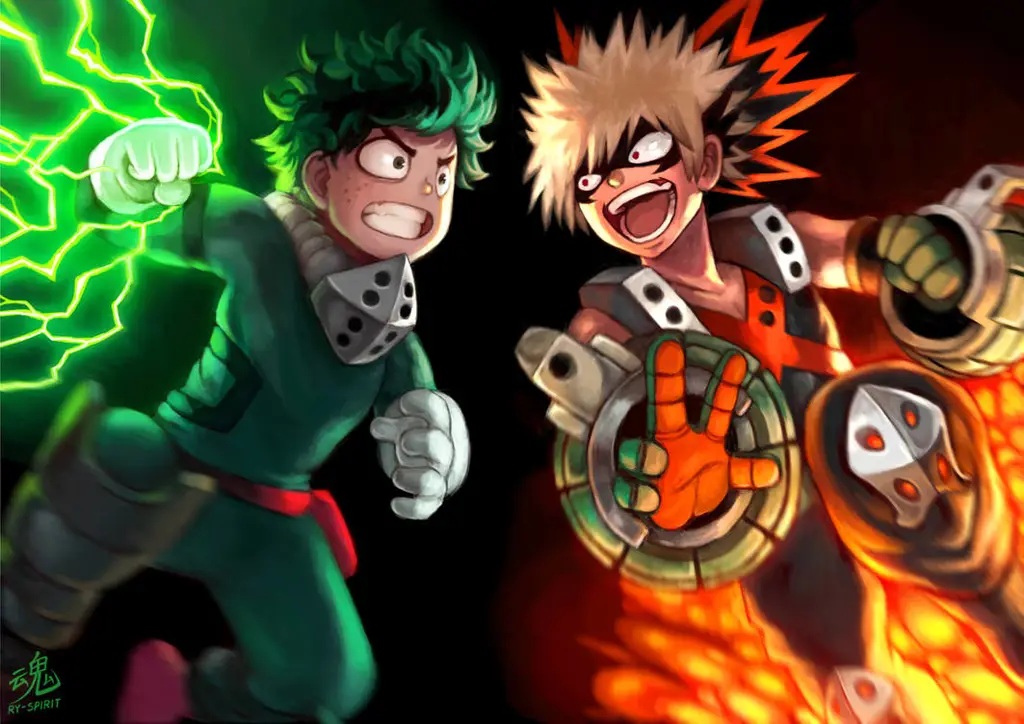 Adegan pertarungan Deku dan Bakugo