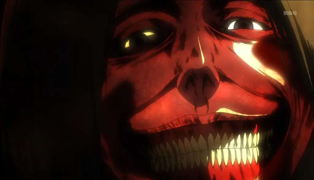 Screenshot adegan menegangkan dari Attack on Titan Season 1