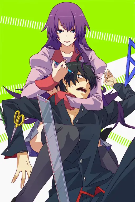 Araragi Koyomi dan Senjougahara Hitagi berinteraksi