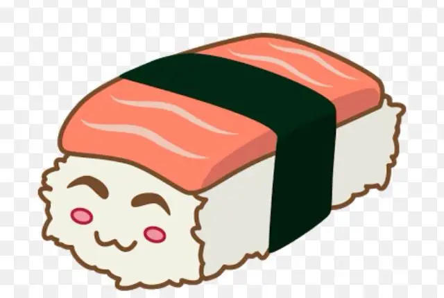 Karakter anime sedang menikmati sushi