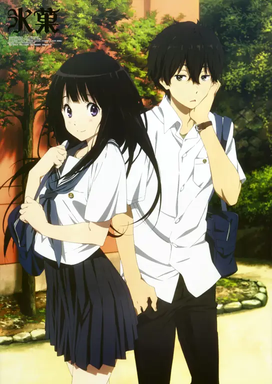 Screenshot anime Hyouka yang menampilkan karakter utama