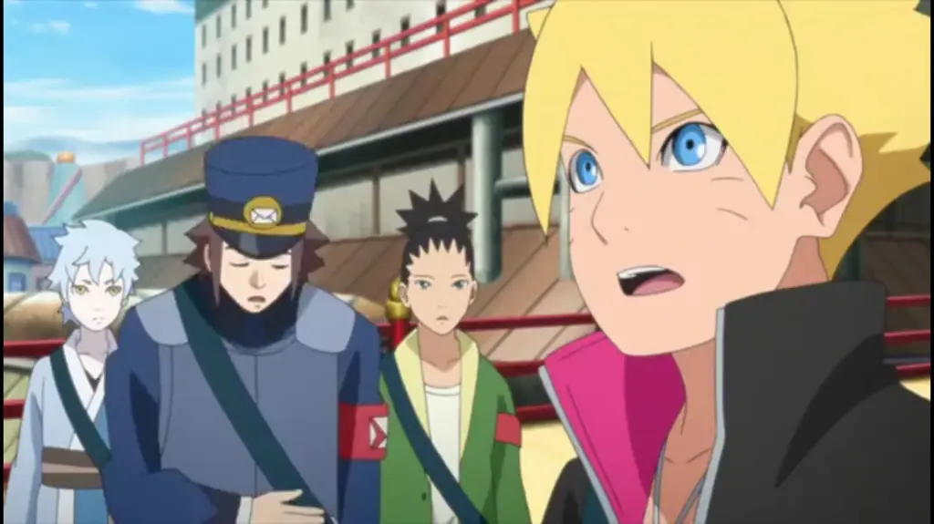 Screenshot dari episode 10 Boruto dengan subtitle Indonesia