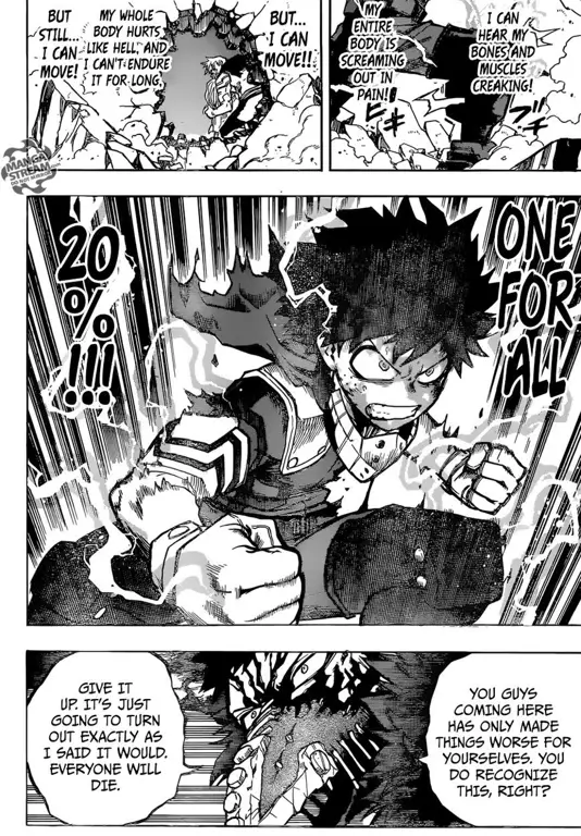 Panel-panel manga dari Boku no Hero Academia chapter 180 yang menampilkan adegan pertarungan atau momen emosional penting.
