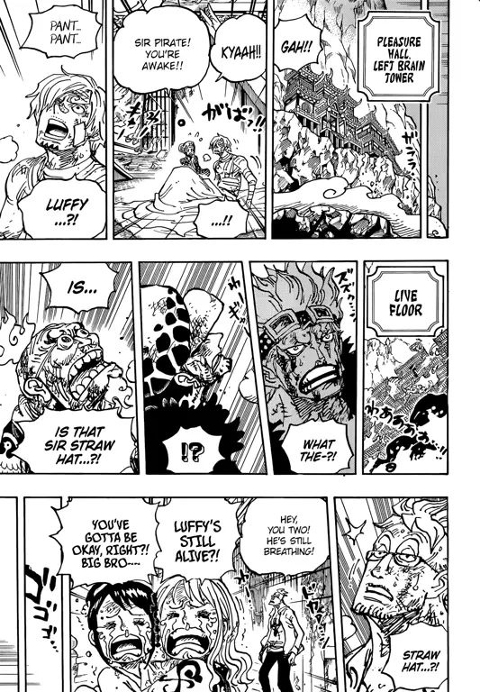 Gambar yang menampilkan cuplikan adegan menarik dari One Piece chapter 1044.