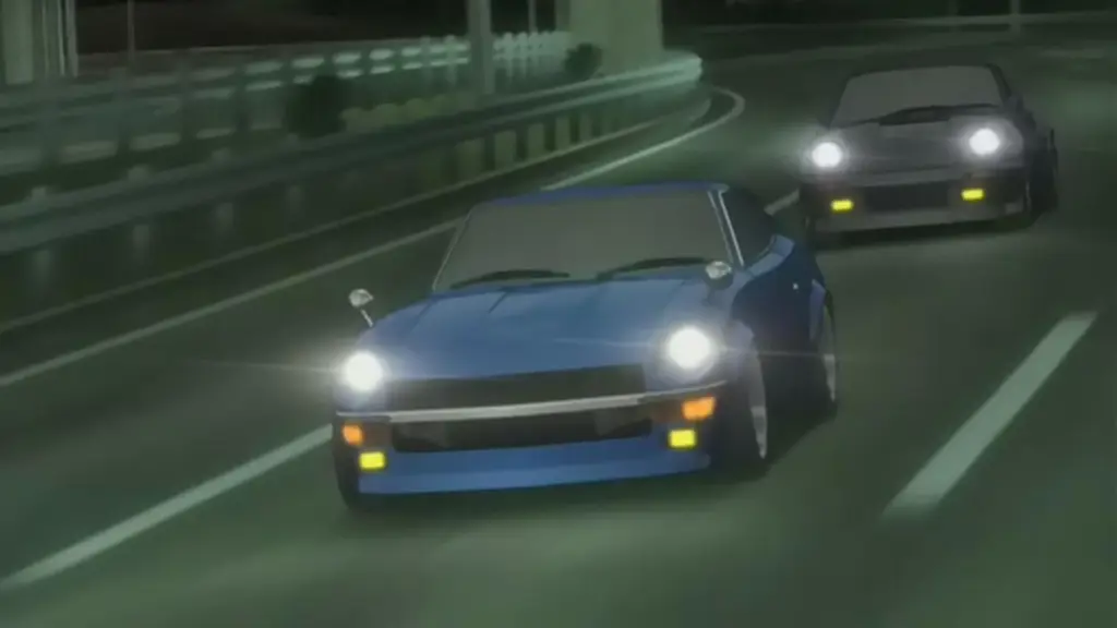 Gambar cuplikan anime Initial D yang menampilkan adegan balapan mobil