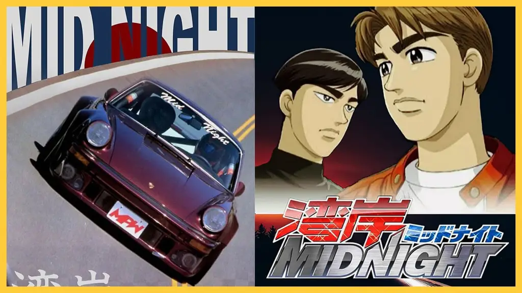 Screenshot anime Wangan Midnight yang menampilkan mobil-mobil balap dan karakter utamanya.