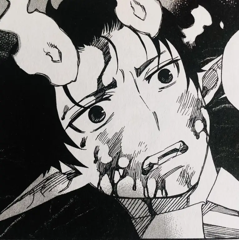 Panel manga Blue Exorcist yang menegangkan