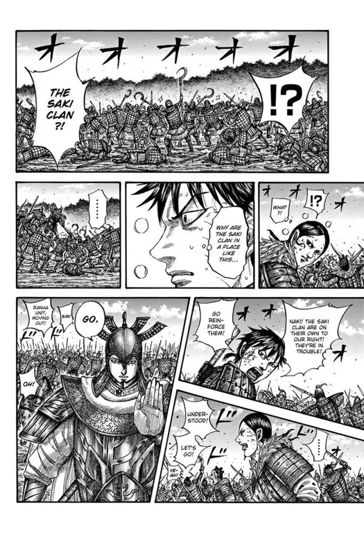 Gambar yang menampilkan cuplikan adegan penting dari Kingdom chapter 715