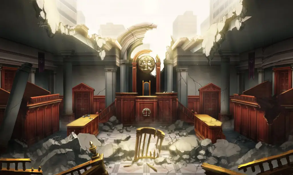 Gambar adegan ruang sidang dari game Ace Attorney