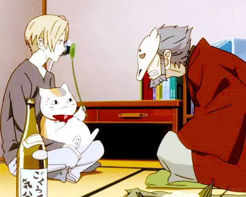 Adegan anime Natsume Yuujinchou yang menampilkan Natsume dan seorang youkai