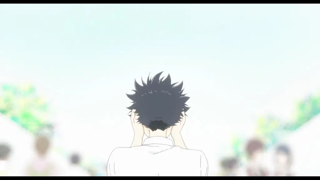 Gambar adegan dari film A Silent Voice yang menunjukkan interaksi antar karakter