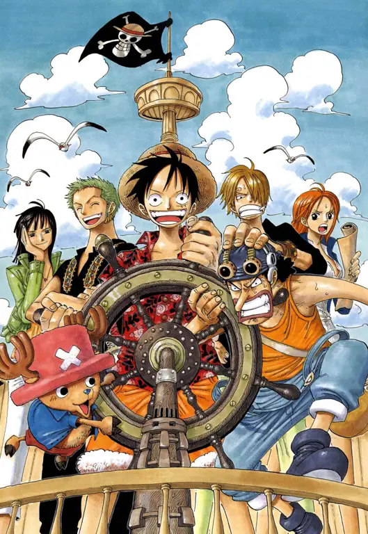 Gambar One Piece dengan pencahayaan dramatis