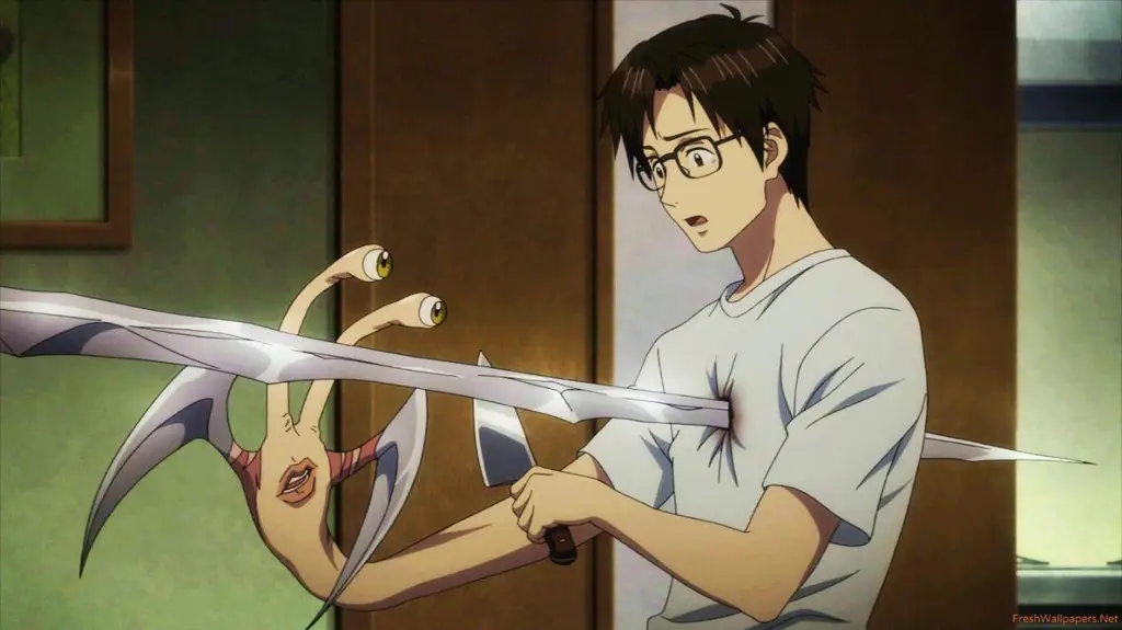 Screenshot adegan menegangkan dari anime Parasyte