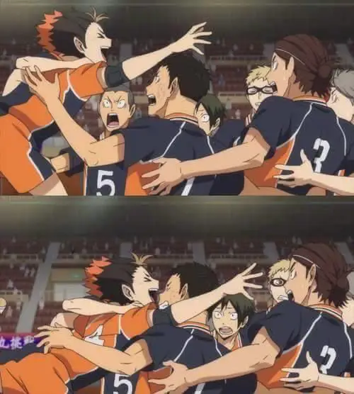 Perayaan kemenangan tim voli Haikyuu!!