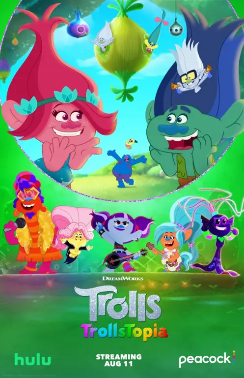 Suasana meriah perayaan liburan dalam film Trolls Holiday