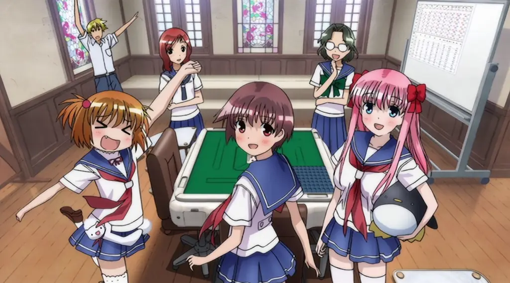 Gambar adegan pertandingan Mahjong di anime Saki Achiga-hen