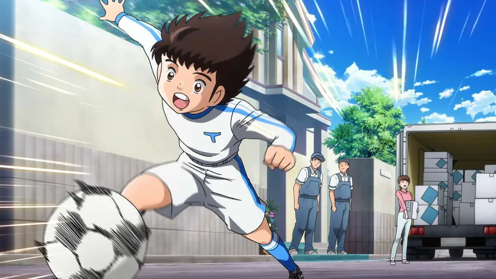 Gambar adegan pertandingan sepak bola dalam Captain Tsubasa 2018