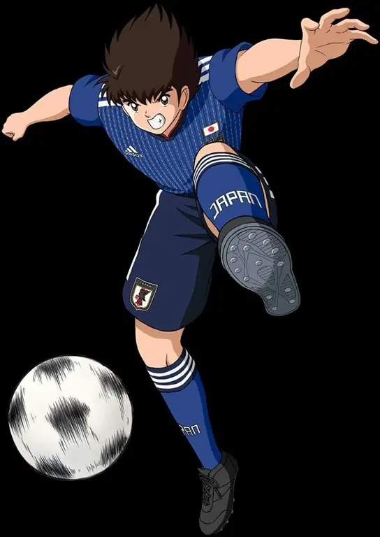 Karakter Captain Tsubasa bermain sepak bola dengan penuh semangat