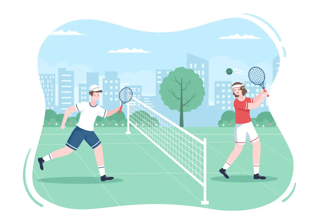 Adegan pertandingan tenis yang penuh aksi Animasi pertandingan tenis yang intens