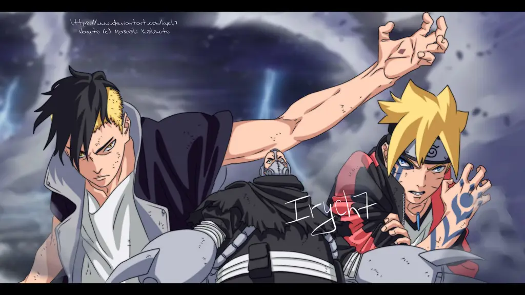Adegan pertarungan Boruto dan Kawaki dalam episode 193 Boruto dan Kawaki sedang bertarung melawan musuh yang kuat.