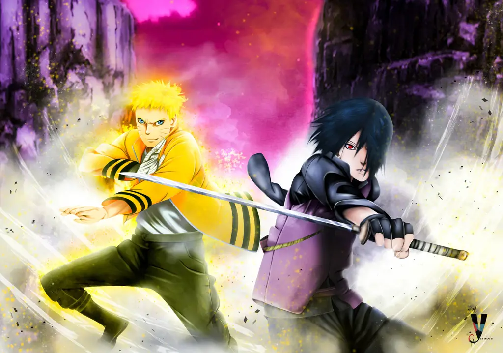 Boruto dan Sasuke bertarung melawan musuh