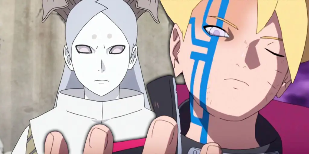 Boruto dan Naruto melawan Momoshiki dalam pertarungan yang menegangkan.