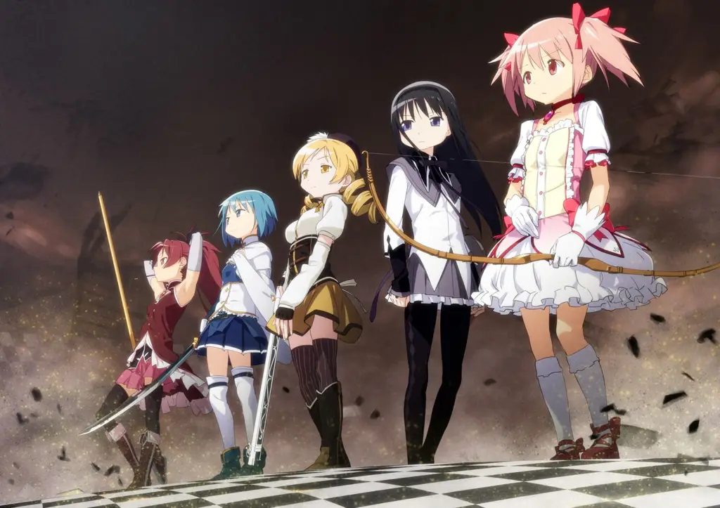 Adegan pertarungan dalam anime Mahou Shoujo Madoka Magica