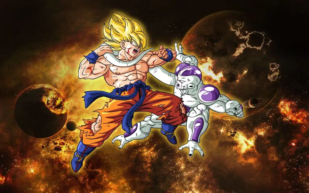 Goku sedang bertarung melawan Frieza