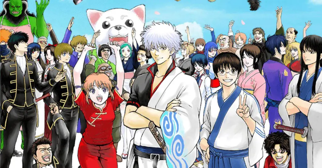 Gambar para karakter Gintama sedang bertarung