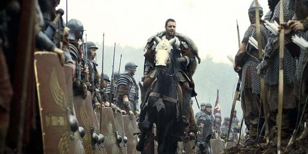 Adegan pertarungan gladiator yang menegangkan Adegan pertarungan gladiator