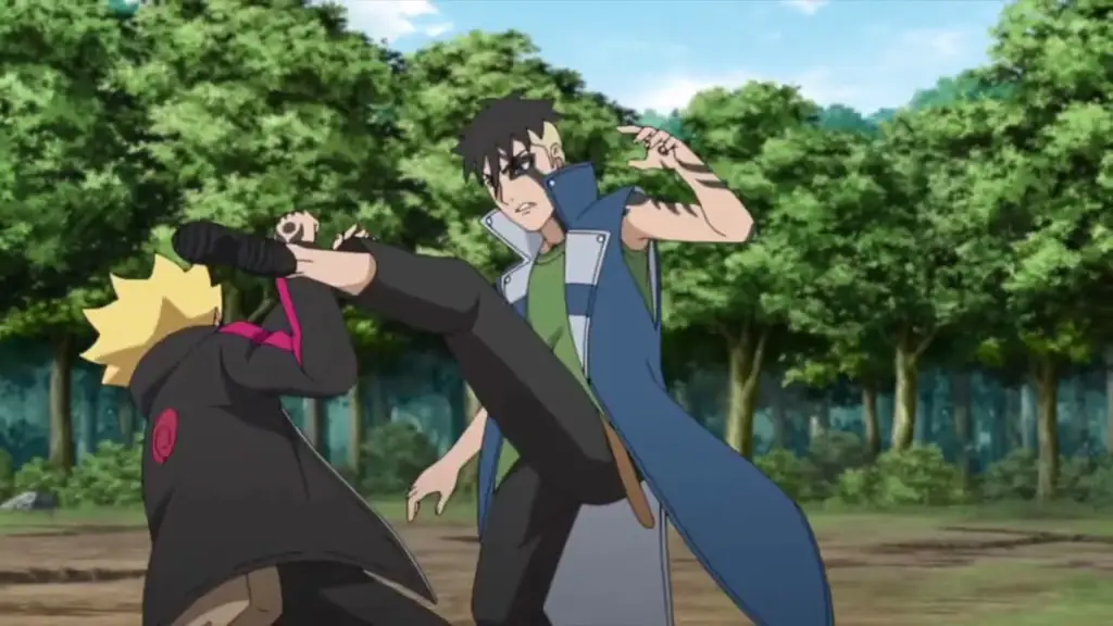 Adegan pertarungan Kawaki vs Boruto Kawaki dan Boruto bertarung dengan sengit