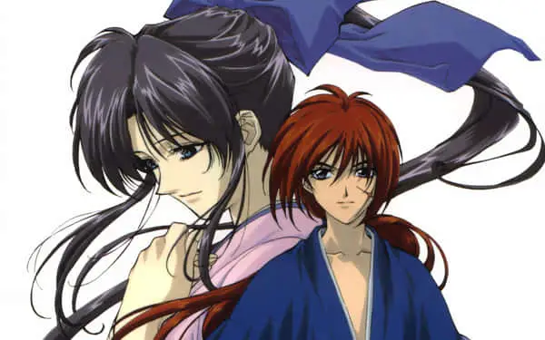 Gambar Kenshin Himura sedang bertarung menggunakan pedangnya