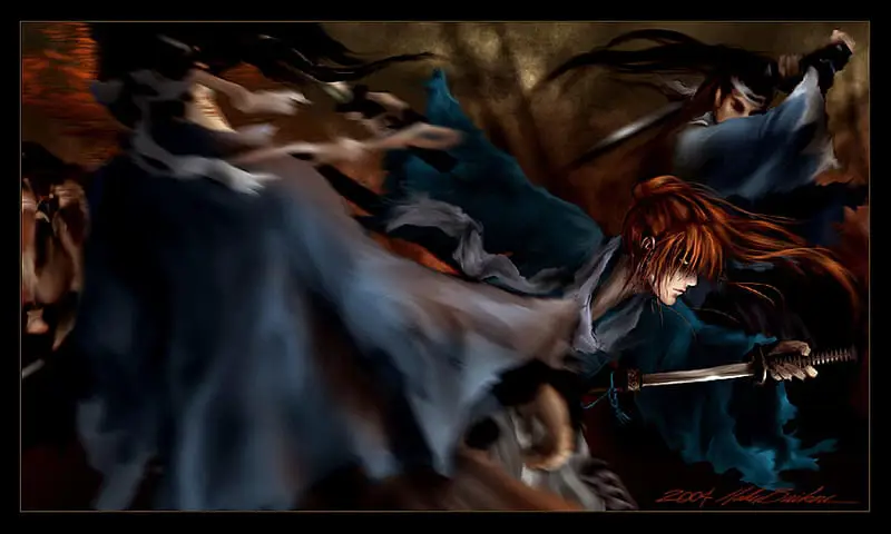 Kenshin Himura bertarung dengan musuh-musuhnya di episode 4