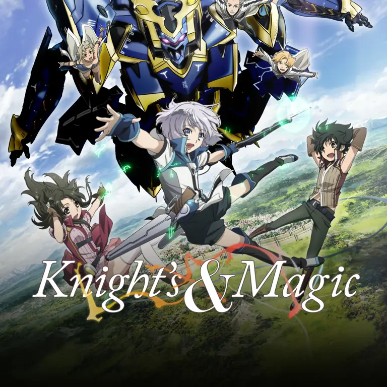 Gambar panel aksi dari komik Knight and Magic yang menunjukkan pertarungan mecha