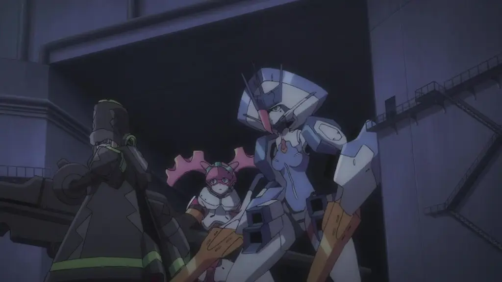 Gambar pertarungan mecha di Darling in the FranXX