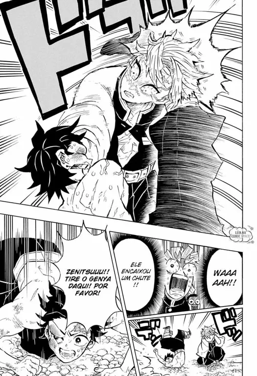 Panel-panel manga Kimetsu no Yaiba chapter 30 yang menampilkan adegan pertarungan epik.