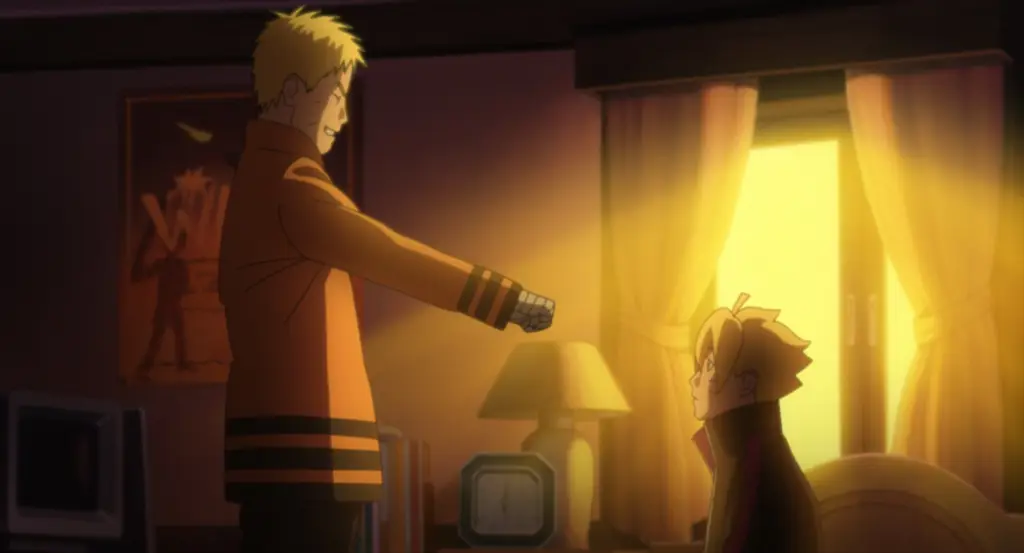 Screenshot anime Boruto yang menampilkan adegan pertarungan seru